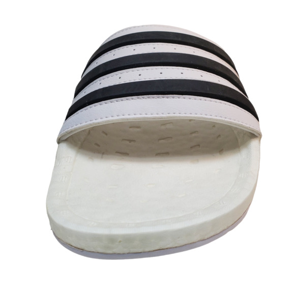 Adidas Comfort Shoes Adilette Boost Slip On Slide Sandals Black White - Picture 2 of 7